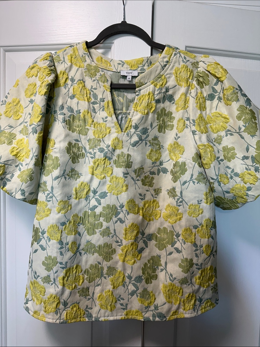 VOY Yellow Floral Puff-Sleeve Blouse